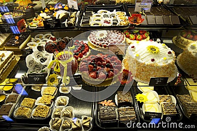 Gourmet desserts in grocery store Stock Photo