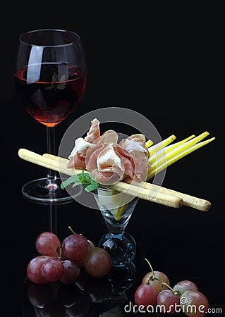 Gourmet dish with prosciutto Stock Photo