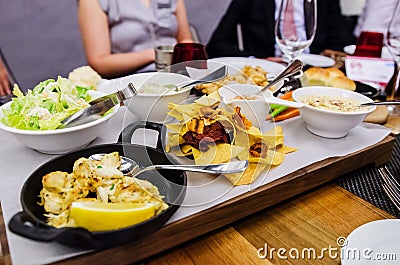 Gourmet dishes at fancy restaurant Stock Photo