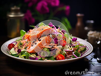 Gourmet Feast: Premium Salmon Salad by World-Class Chef Marthadrmundobulmajr Stock Photo