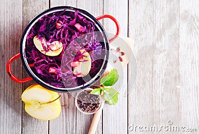 Gourmet Fresh Purple Cabbage and Apple Salad Stock Photo