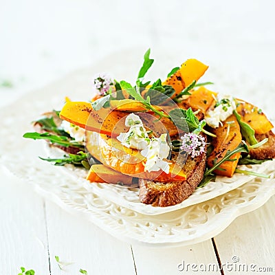 Gourmet Fresh Summer Salad with Pumpkin Roasted Stock Photo
