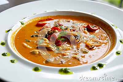 gourmet Greek dish with mussels in red sauce Stock Photo