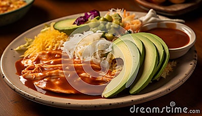 Gourmet grilled meat and veggie taco plate generated by AI Stock Photo