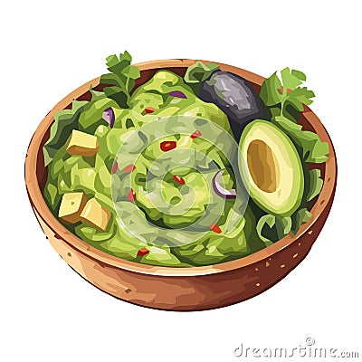 Gourmet guacamole bowl with fresh ingredients Vector Illustration