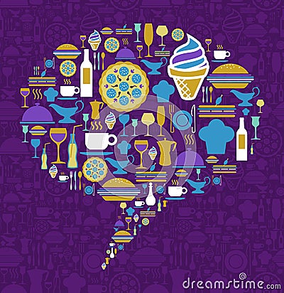 Gourmet icon set in dialogue bubble shape Vector Illustration