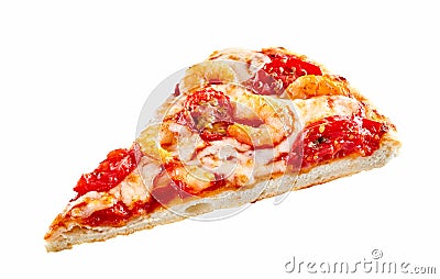 Gourmet Italian pizza slice with shrimp tails Stock Photo