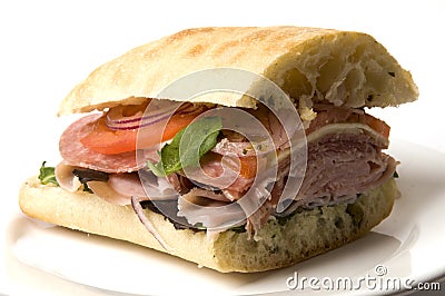 Gourmet italian salami prosciutto sandwich Stock Photo