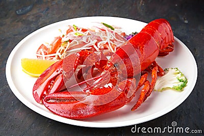 Gourmet lobster dinner. Italian restaurant. Menu. Stock Photo