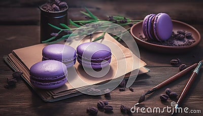 Gourmet macaroon stack, a French culture delight generated by AI Stock Photo