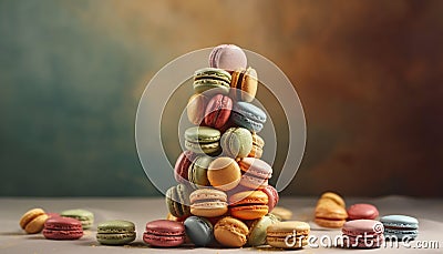 A gourmet macaroon stack, multi colored and indulgent, baked to perfection generated by AI Stock Photo