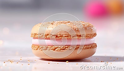 Gourmet macaroon stack, a sweet French indulgence on pink plate generated by AI Stock Photo