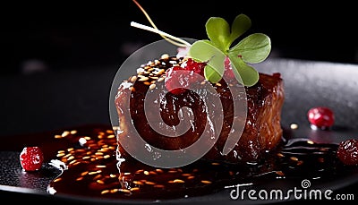 Gourmet meat plate, close up dessert, cooked freshness grilled chocolate generated by AI Stock Photo
