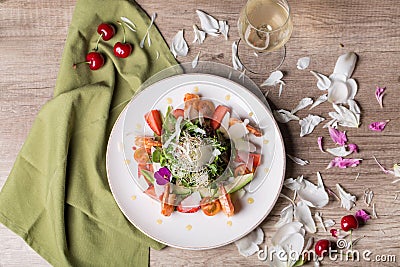 Gourmet salad with wine Stock Photo