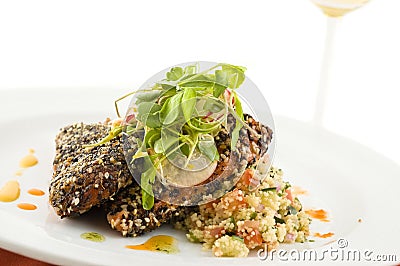 Gourmet salmon dish. Stock Photo