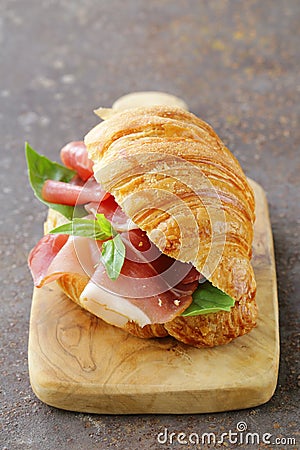 Gourmet sandwich croissant with ham Stock Photo