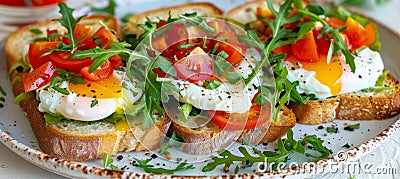 Gourmet sandwich showcasing poached eggs in stunning professional food photography Stock Photo