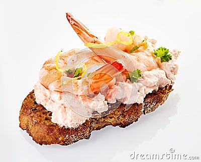 Gourmet seafood canape with prawn tails Stock Photo