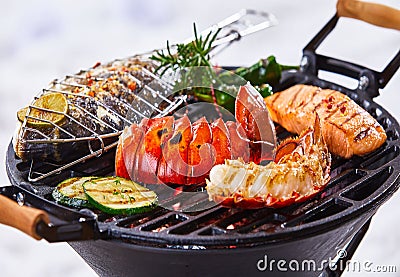 Gourmet seafood winter barbecue Stock Photo