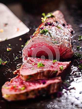 Gourmet sliced rare roast beef Stock Photo