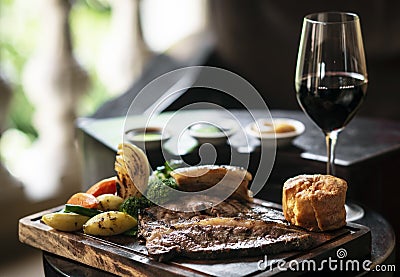 Sunday roast beef traditional british meal set on table Stock Photo