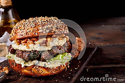 Gourmet walnut and cheese burger on wholegrain Stock Photo