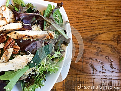 Gourmet walnut mixed greens salad with chicken close up Stock Photo