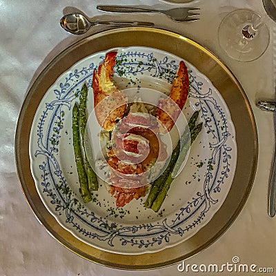 Whole Steamed Lobster Served Unshelled Stock Photo