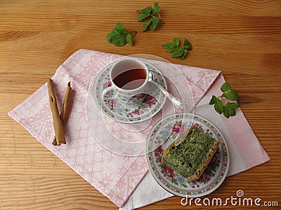 Goutweed green ginger cake on plate, organic food Stock Photo