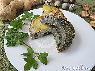 Goutweed squash with mushrooms omelette on plate Stock Photo