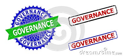 GOVERNANCE Rosette and Rectangle Bicolor Seals with Corroded Textures Vector Illustration