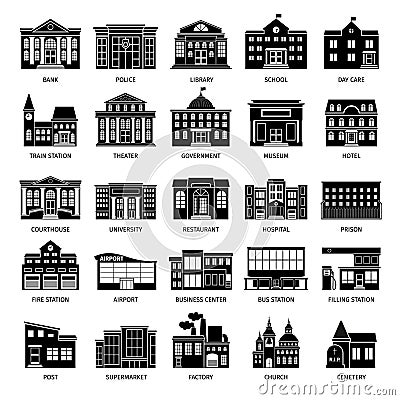 Government building black icons Vector Illustration