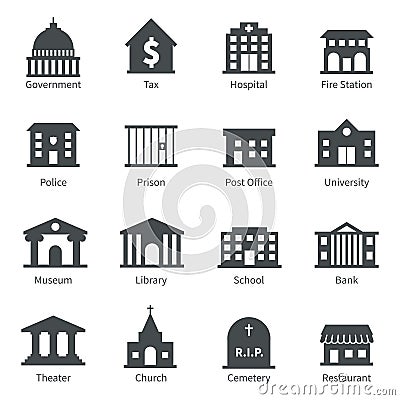 Government buildings icons Vector Illustration