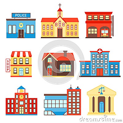 Government buildings icons Vector Illustration