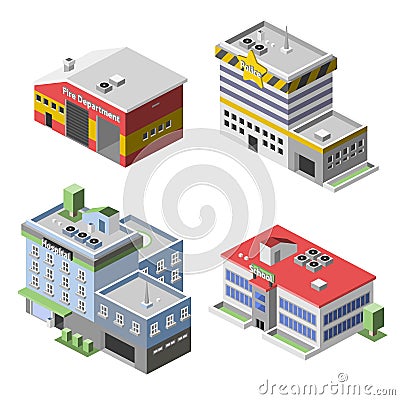 Government Buildings Set Vector Illustration