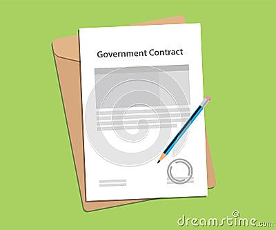 Government contract letter concept with stamp, folder document and a blue pen Vector Illustration