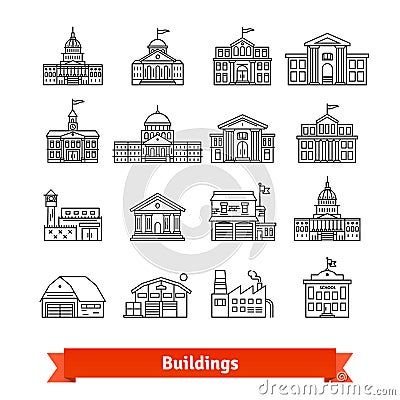 Government and educational public building set Vector Illustration