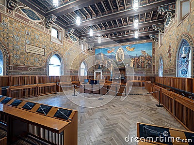 Government hall inside the Palazzo Publico, San Marino Editorial Stock Photo
