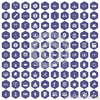 100 government icons hexagon purple Vector Illustration