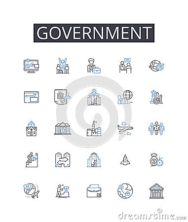 Government line icons collection. Authority Power, State Regime, Administration Management, Governance Direction Vector Illustration