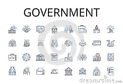 Government line icons collection. Authority Power, State Regime, Administration Management, Governance Direction Vector Illustration