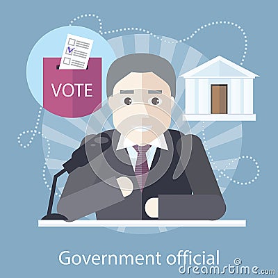 Government Official in front of Microphone Vector Illustration