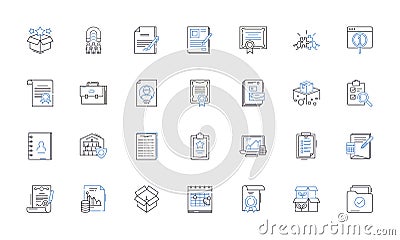 Government paperwork line icons collection. Bureaucracy, Forms, Applications, Regulations, Documentation, Red tape Vector Illustration