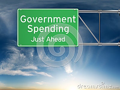 Government spending just ahead . Street exit sign showing the increase of government spending in the future. Stock Photo