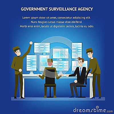 Government Surveillance Agency. Sequrity Room Desk Stock Photo