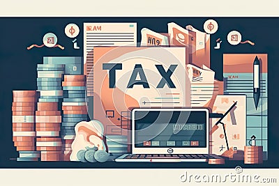 Government taxes and calculation tax return concept , Tax return online for tax payment , Government, state taxes, paperwork Stock Photo