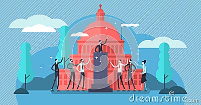 Government vector illustration. Flat tiny political speech persons concept. Vector Illustration