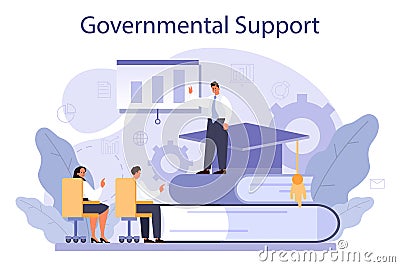 Governmental support. Business bank loan from a government Vector Illustration