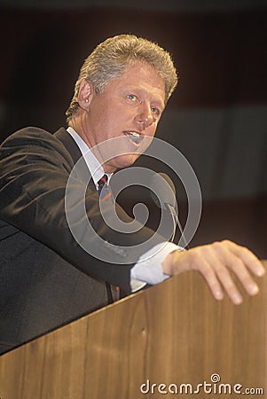 Governor Bill Clinton speaks at a Denver campaign rally in 1992 on his final day of campaigning in Denver, Colorado Editorial Stock Photo
