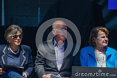 Governor Jerry Brown with Senators Feinstein & Boxer20th Annual Lake Tahoe Summit 10 Editorial Stock Photo